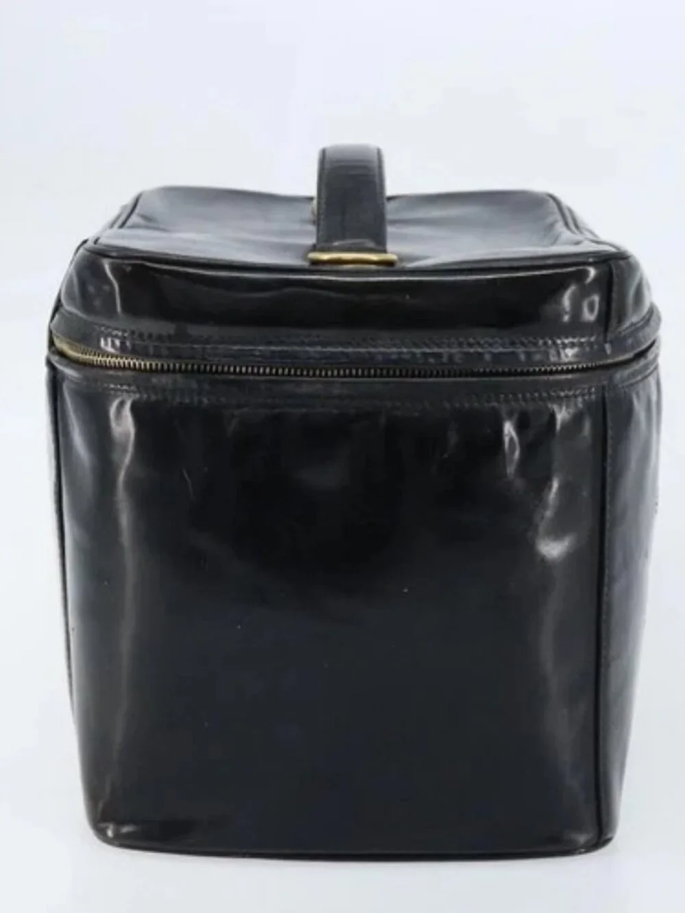 CHANEL Vanity Pouch Patent leather Black Gold CC Auth bs33674